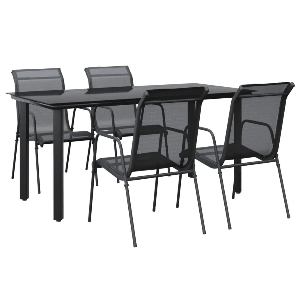 Garden Dining Set 5 Piece Outdoor Table Black Steel Textilene Chairs