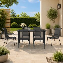 Comfortable 7 Piece Garden Dining Set with Black Steel Frame