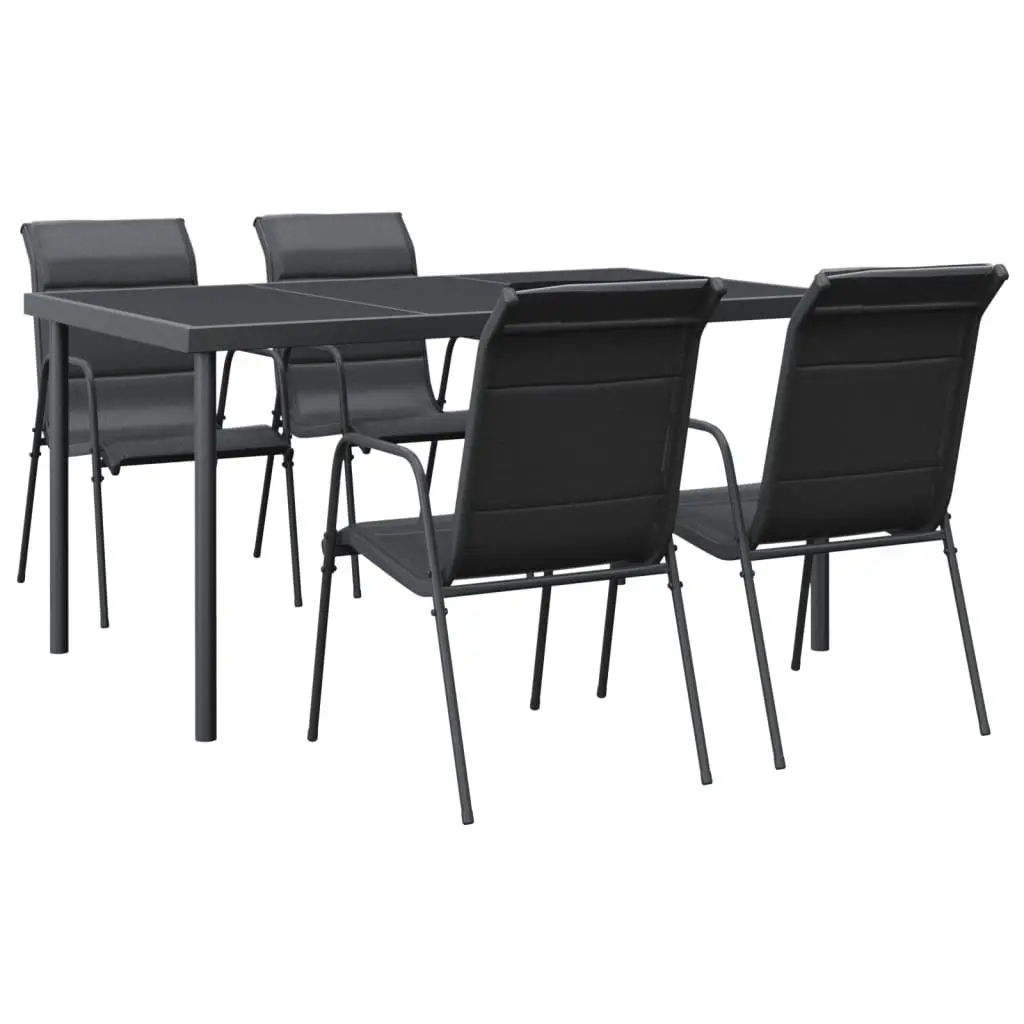 Outdoor Dining Set 5 Piece Garden Furniture Black Textilene Steel Chairs Table