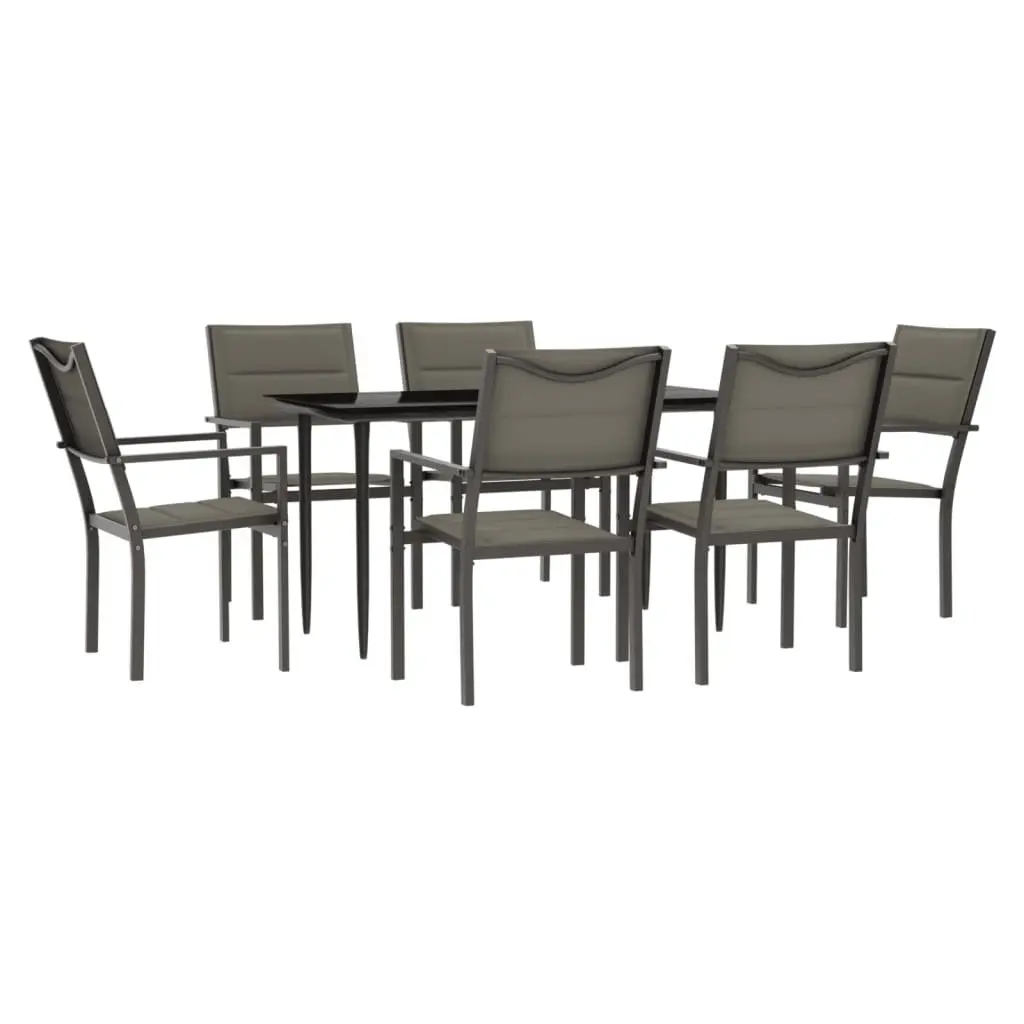 Garden Dining Set 7 Piece Outdoor Furniture Black Steel Textilene Chairs Table