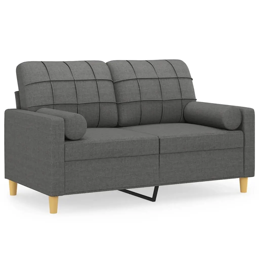 2-Seater Sofa Grey Fabric Modern Lounge Couch Living Room Furniture with Pillows