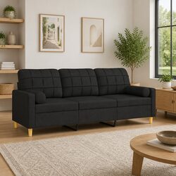Cozy and Practical 3-Seater Black Fabric Sofa