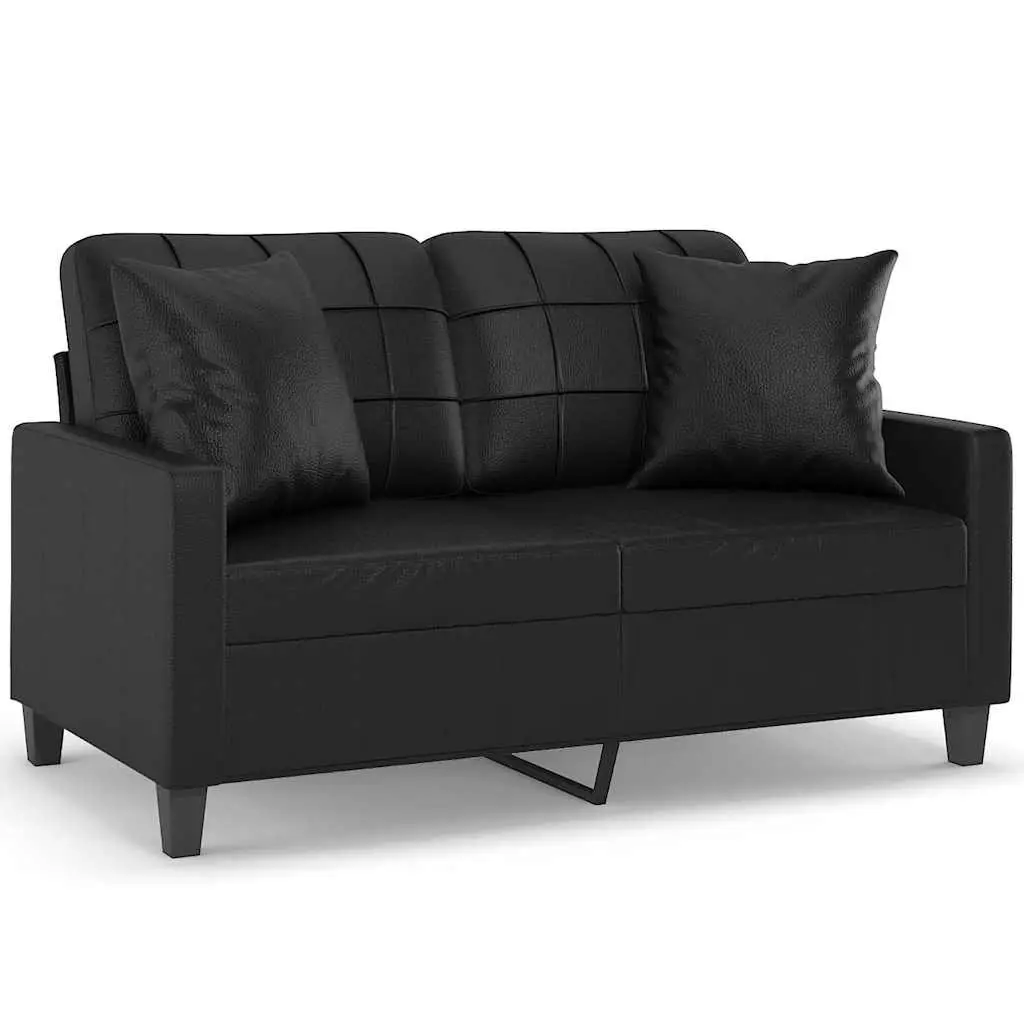 2-Seater Sofa Loveseat Couch Black Faux Leather 120cm with Throw Pillows