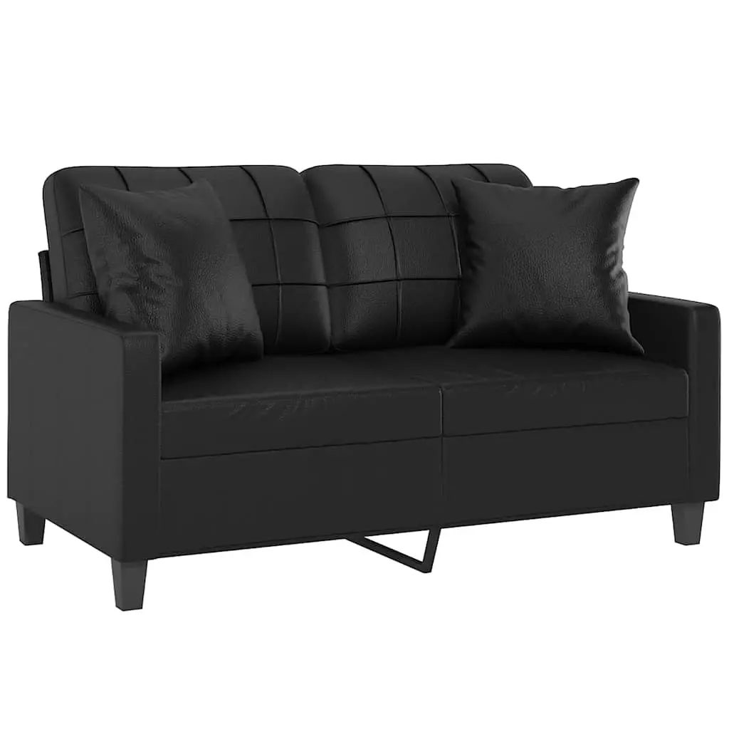 2-Seater Sofa Loveseat Couch Black Faux Leather 120cm with Throw Pillows