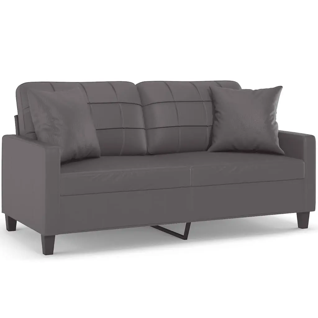 2-Seater Sofa Grey Faux Leather Lounge Couch 140cm