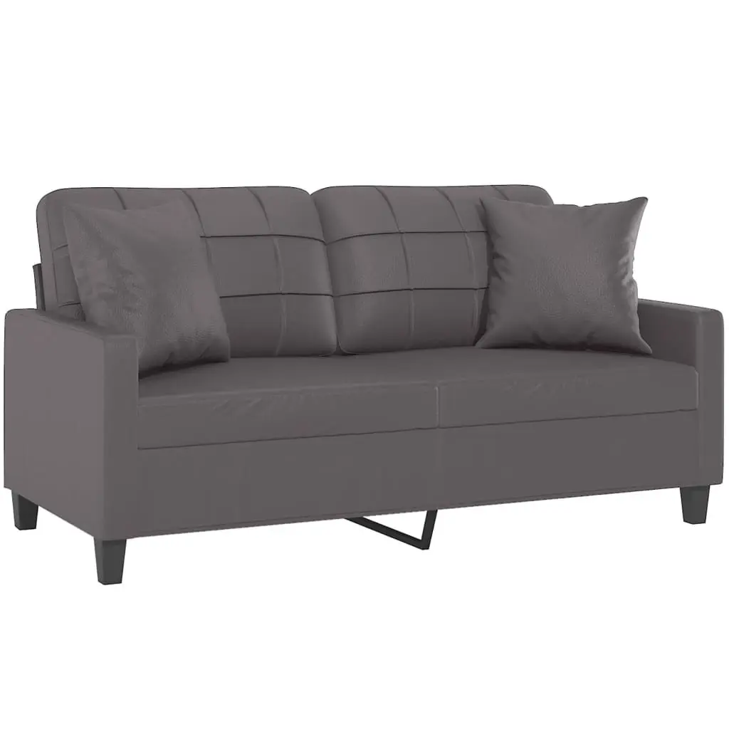2-Seater Sofa Grey Faux Leather Lounge Couch 140cm