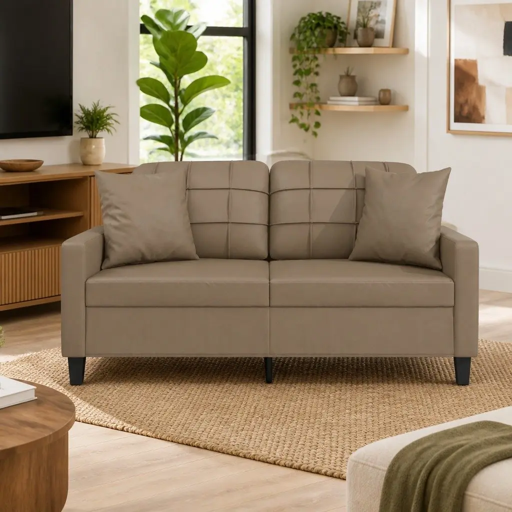 2-Seater Sofa Faux Leather Brown Modern Lounge Couch 140cm