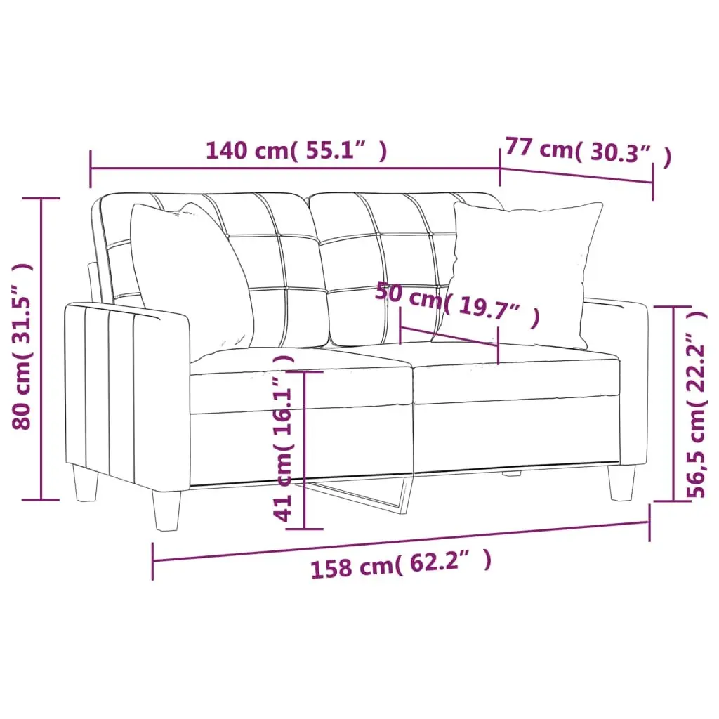 2-Seater Sofa Faux Leather Brown Modern Lounge Couch 140cm