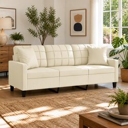 Comfortable and Durable 3-Seater Sofa in Cream Faux Leather