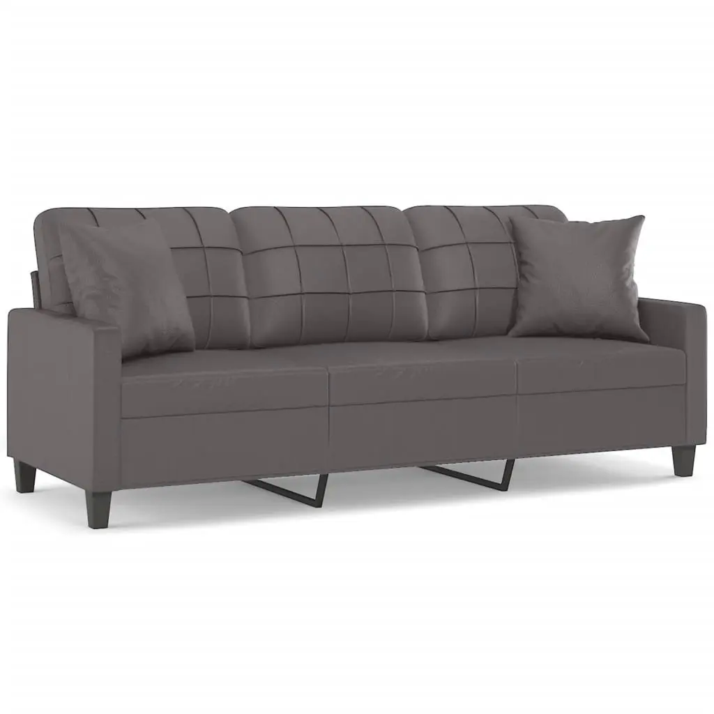 3-Seater Sofa Grey Faux Leather Modern Lounge Couch 180cm