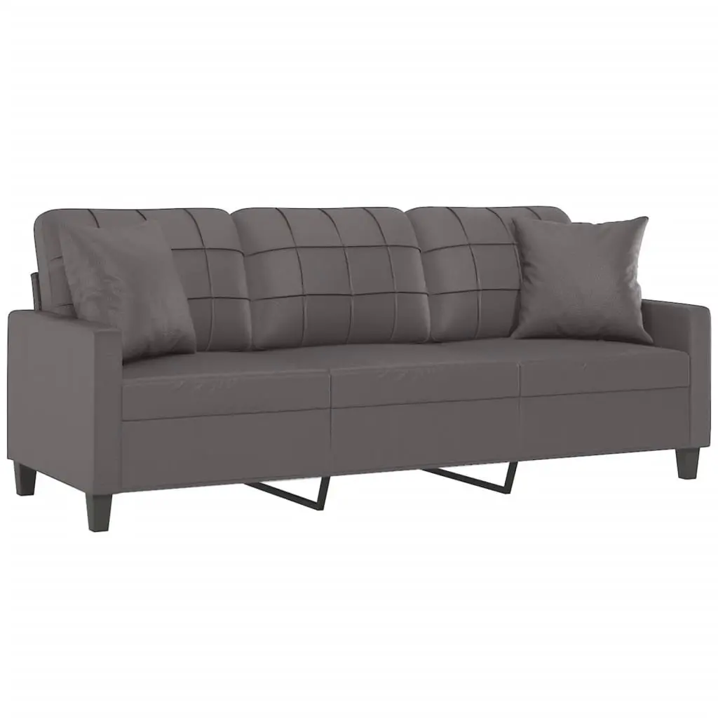 3-Seater Sofa Grey Faux Leather Modern Lounge Couch 180cm