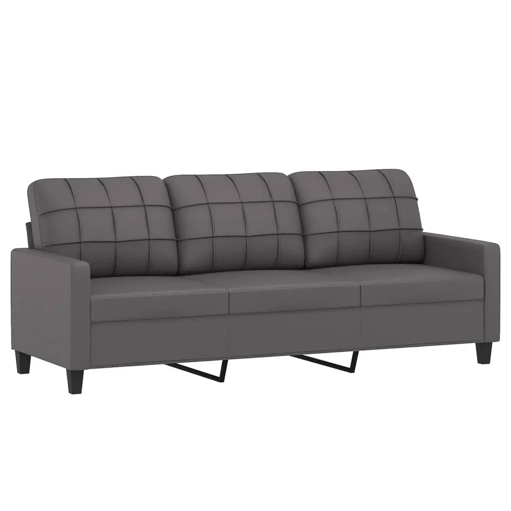 3-Seater Sofa Grey Faux Leather Modern Lounge Couch 180cm