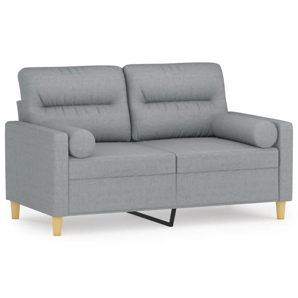 2-Seater Sofa Light Grey Fabric Modern Lounge Couch with Throw Pillows 120cm