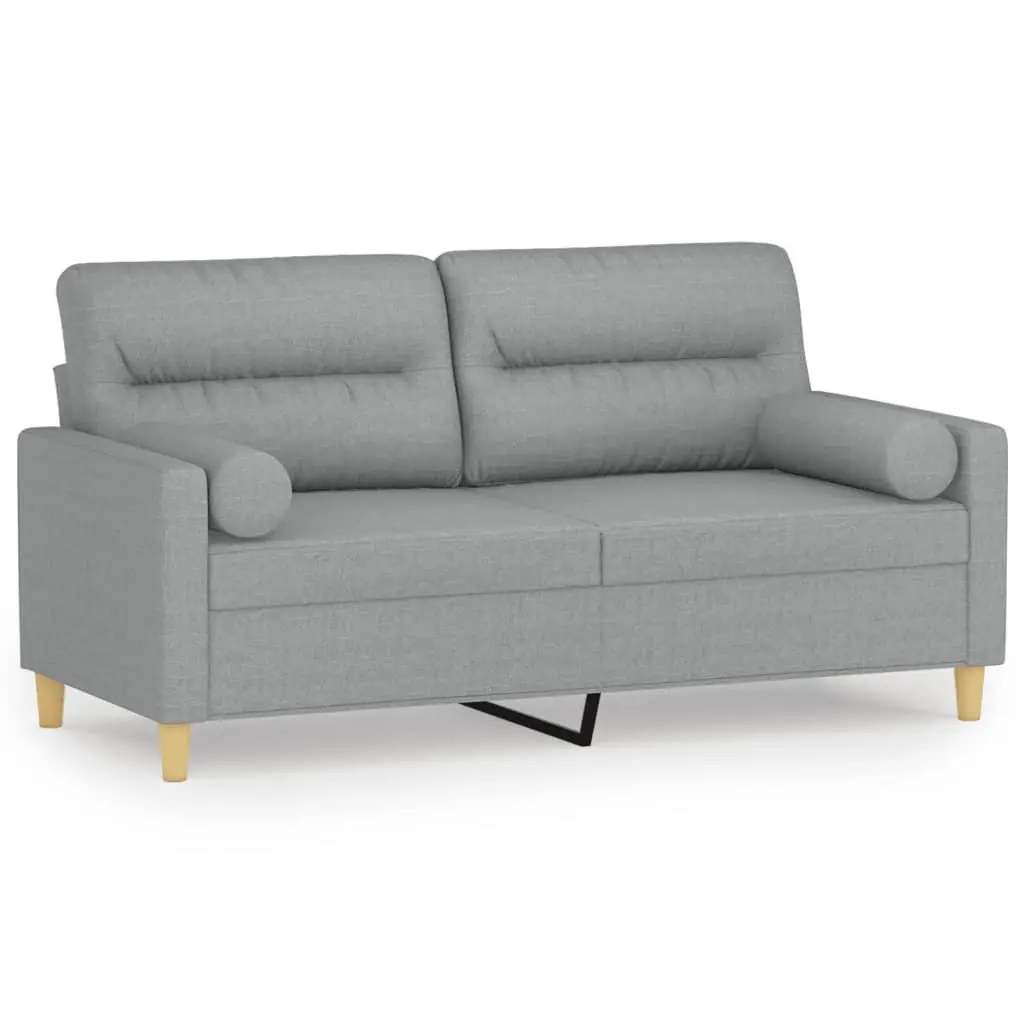 Grey Fabric 2-Seater Sofa with Pillows