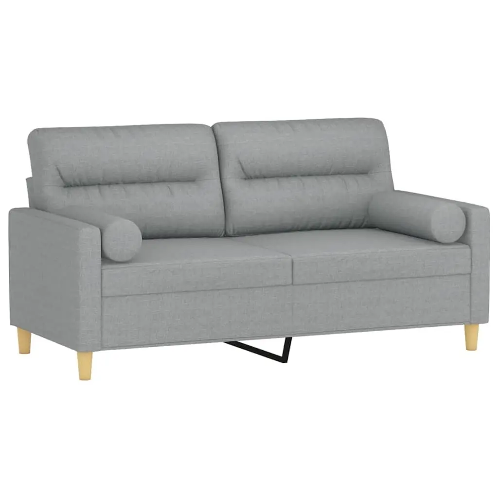 Grey Fabric 2-Seater Sofa with Pillows