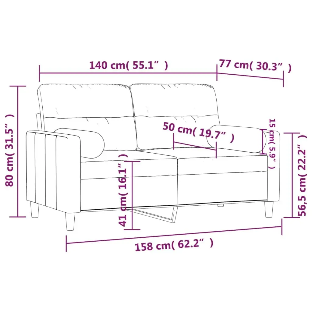 Grey Fabric 2-Seater Sofa with Pillows