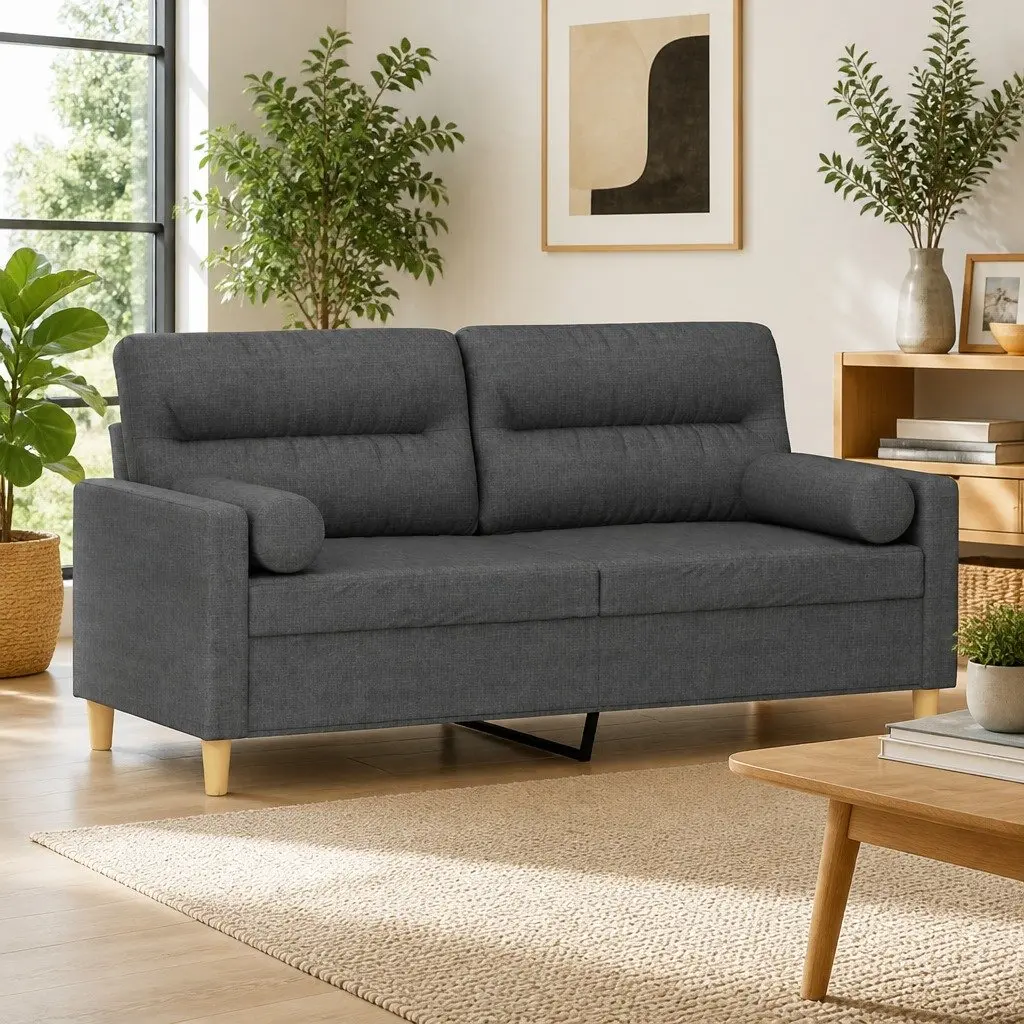 Grey 2-Seater Sofa with Throw Pillows 140cm