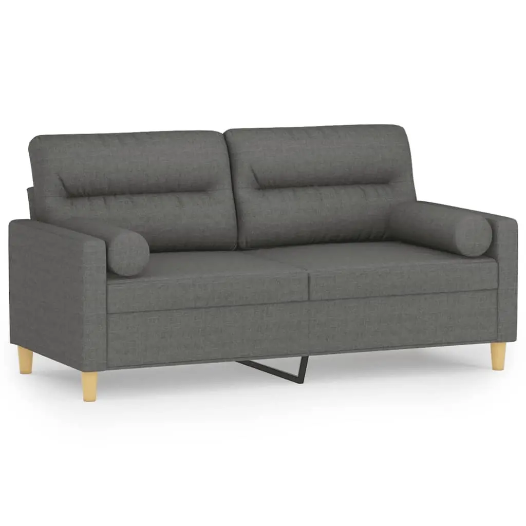 Grey 2-Seater Sofa with Throw Pillows 140cm