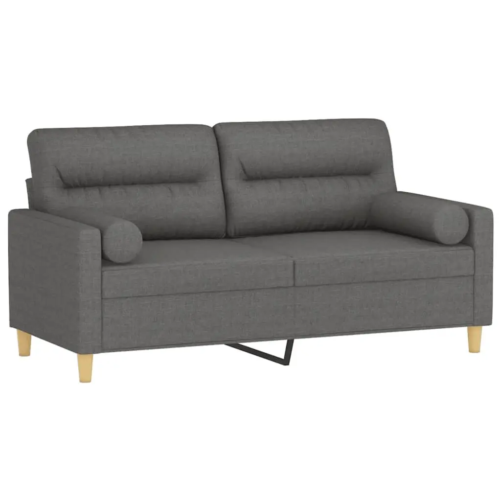 Grey 2-Seater Sofa with Throw Pillows 140cm