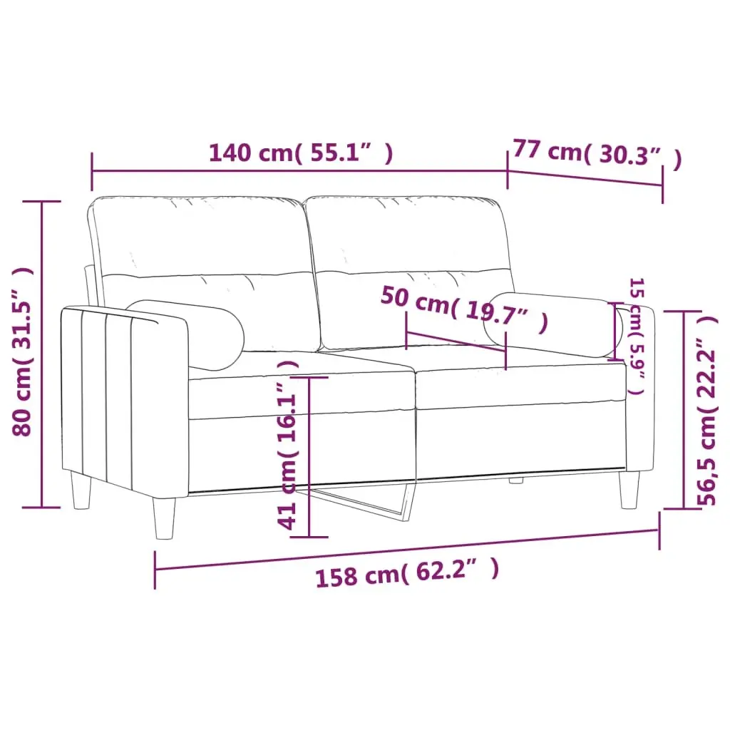 Grey 2-Seater Sofa with Throw Pillows 140cm