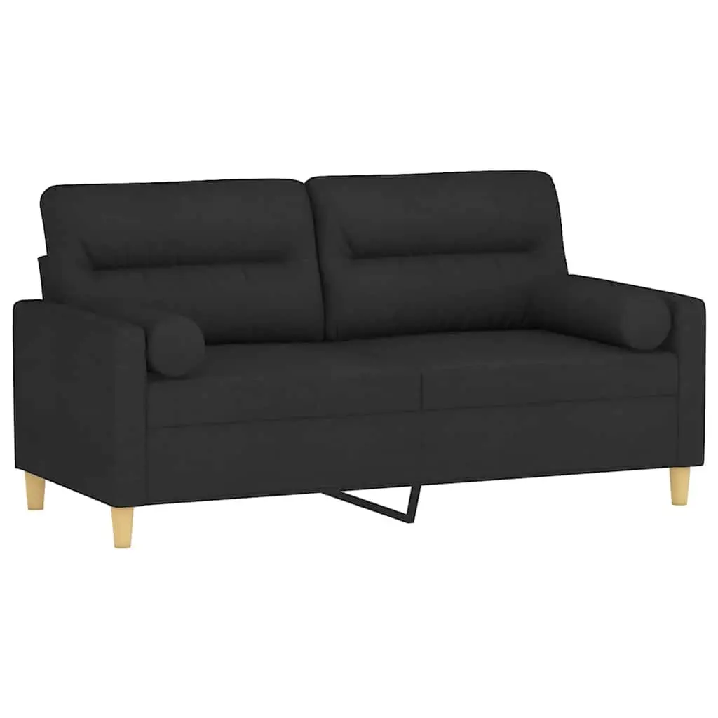 Fabric Couch 2-Seater Lounge 140cm Black with Throw Pillows