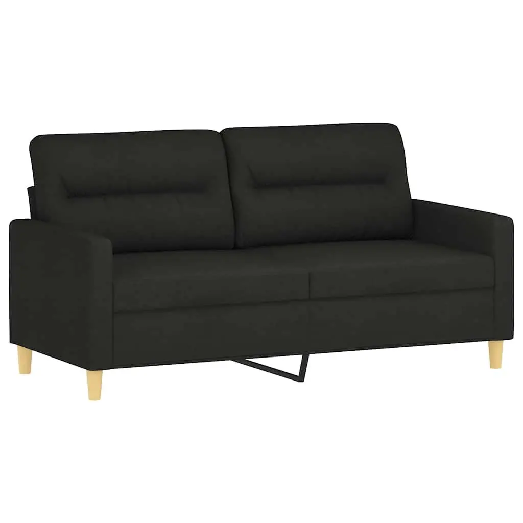 Fabric Couch 2-Seater Lounge 140cm Black with Throw Pillows