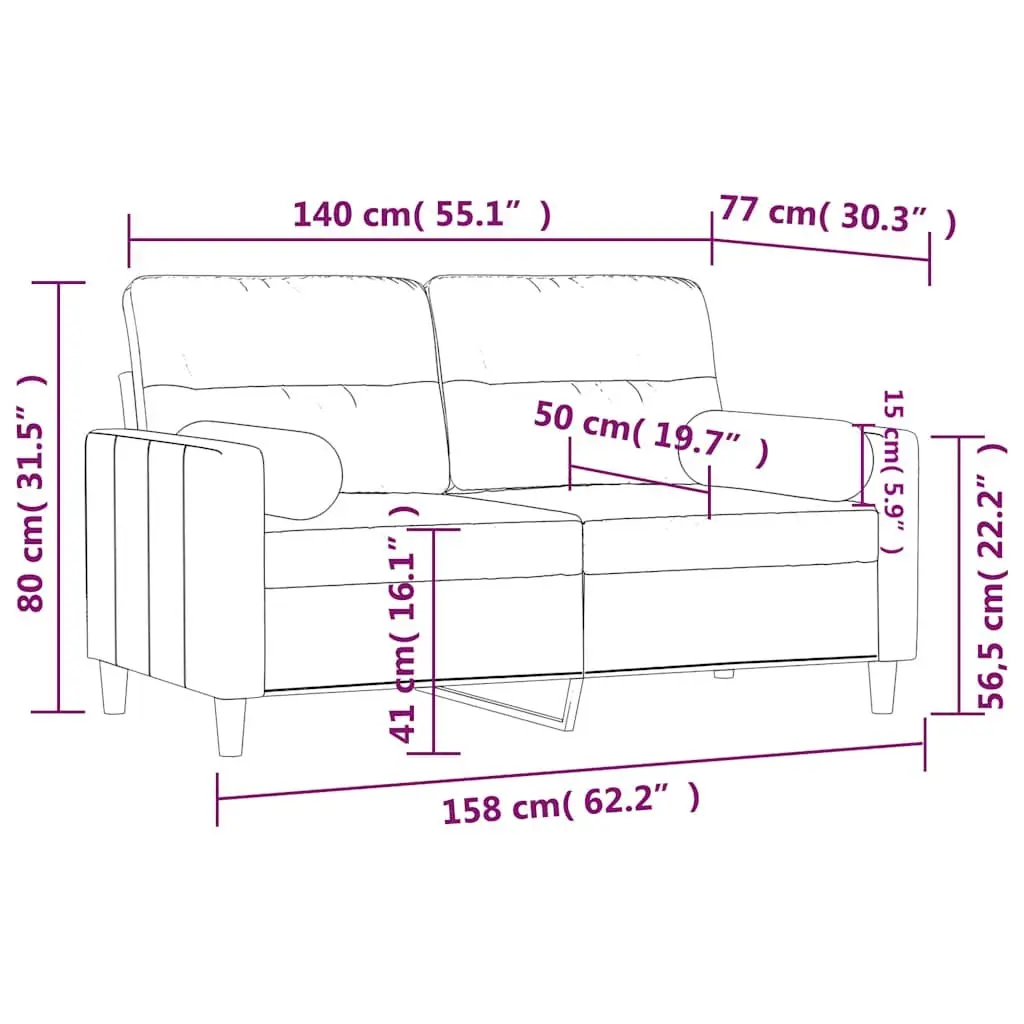 Fabric Couch 2-Seater Lounge 140cm Black with Throw Pillows