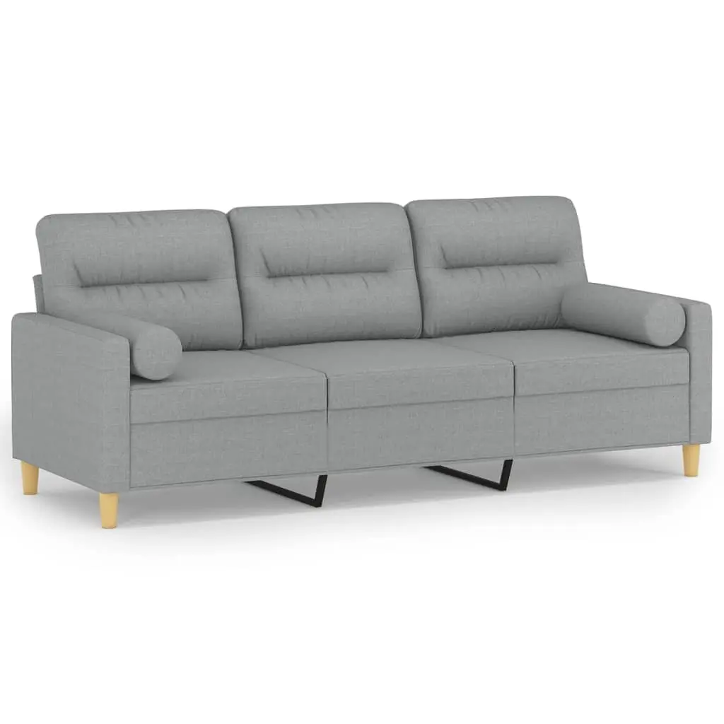 3-Seater Sofa Light Grey 180cm Modern Lounge Fabric Couch with Throw Pillows