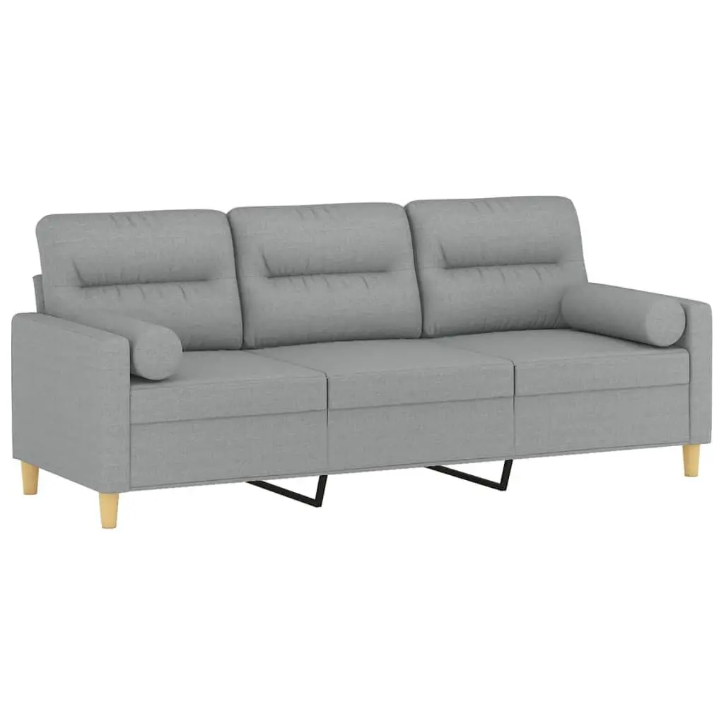 3-Seater Sofa Light Grey 180cm Modern Lounge Fabric Couch with Throw Pillows