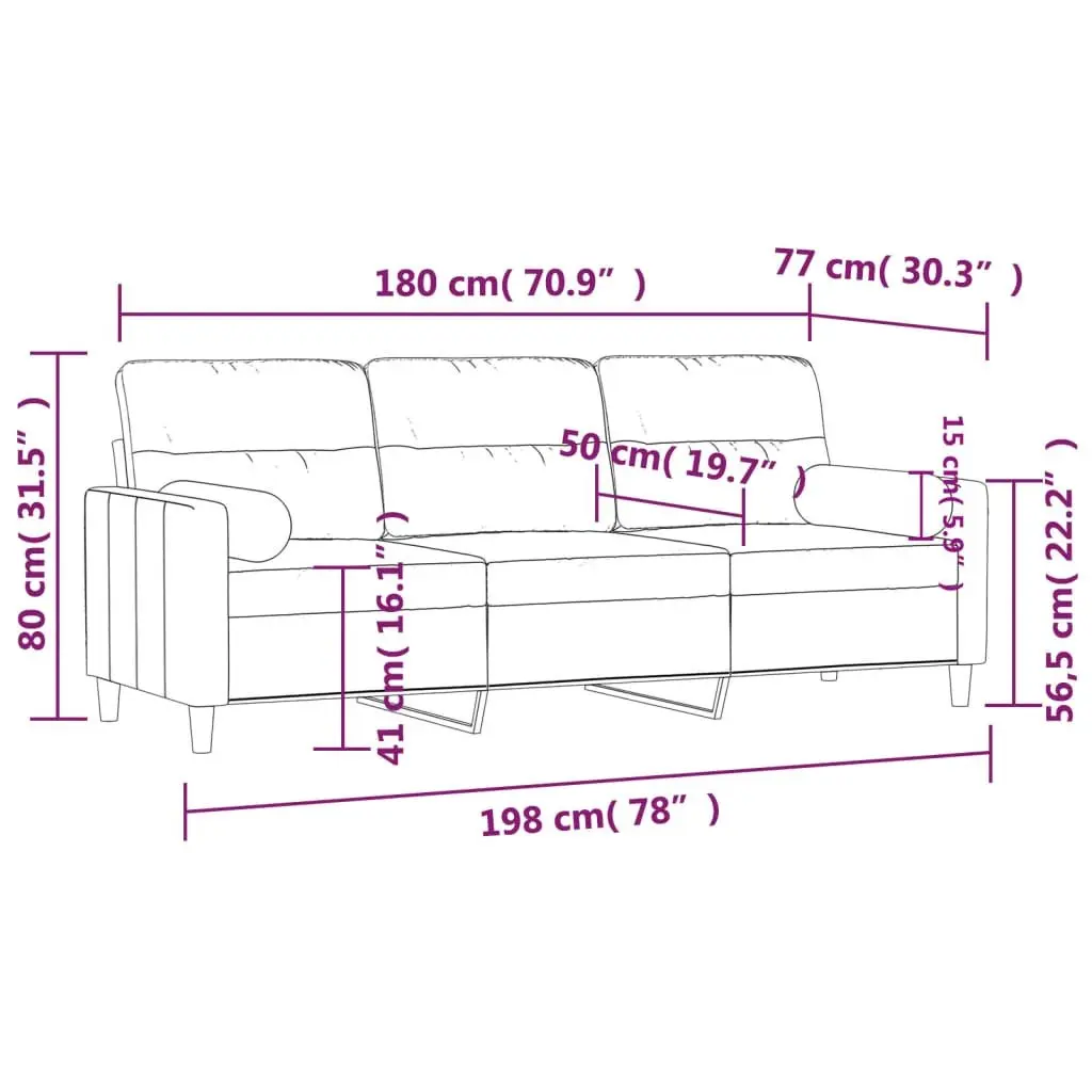 3-Seater Sofa Light Grey 180cm Modern Lounge Fabric Couch with Throw Pillows