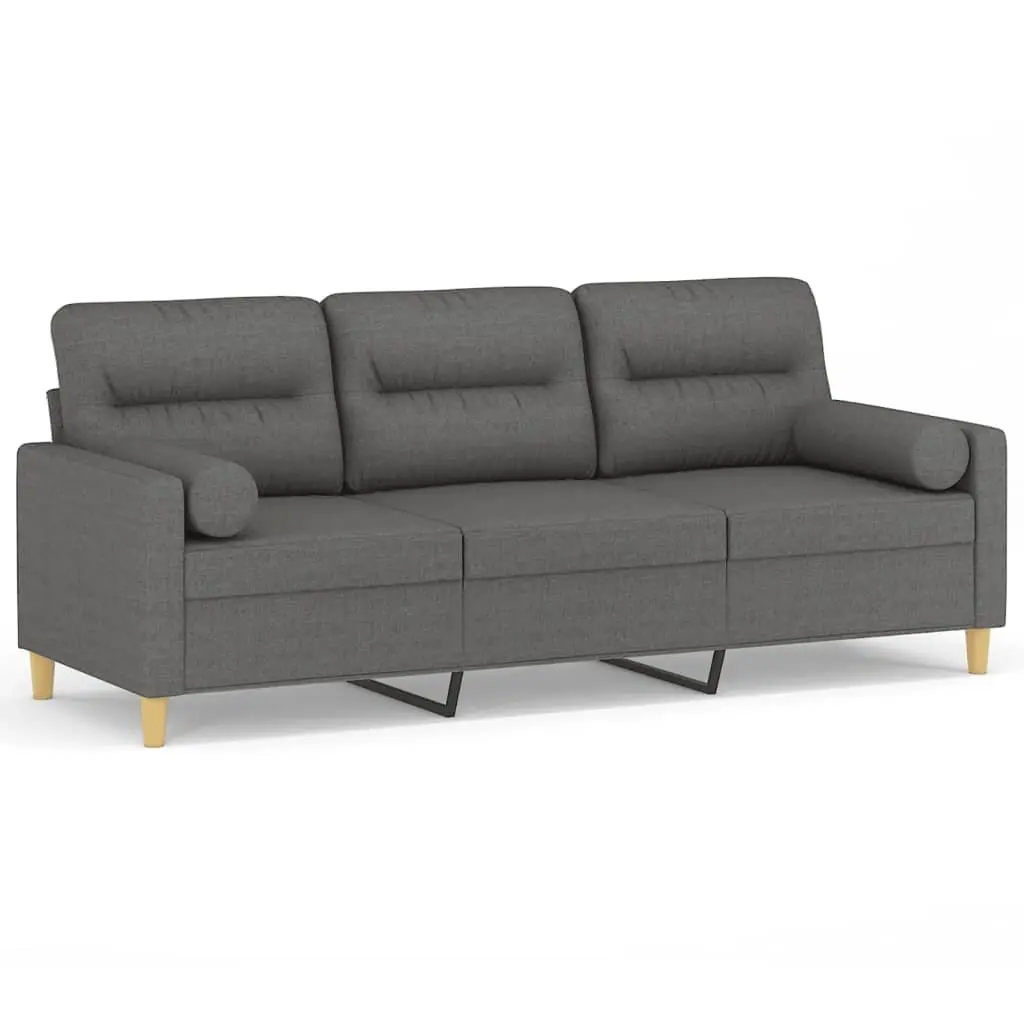 3-Seater Sofa Dark Grey Fabric 180cm Lounge Couch with Throw Pillows Living Room