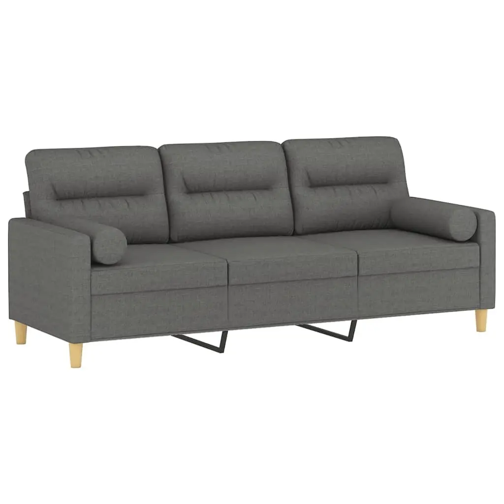 3-Seater Sofa Dark Grey Fabric 180cm Lounge Couch with Throw Pillows Living Room