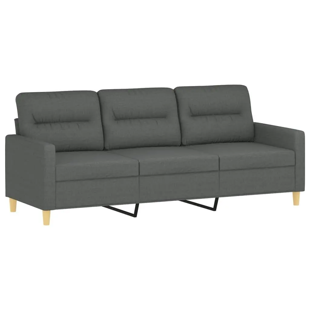 3-Seater Sofa Dark Grey Fabric 180cm Lounge Couch with Throw Pillows Living Room