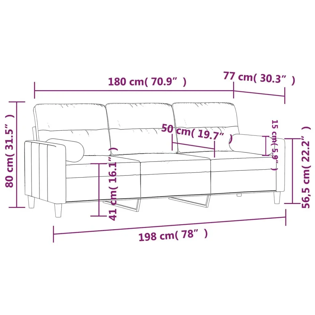 3-Seater Sofa Dark Grey Fabric 180cm Lounge Couch with Throw Pillows Living Room