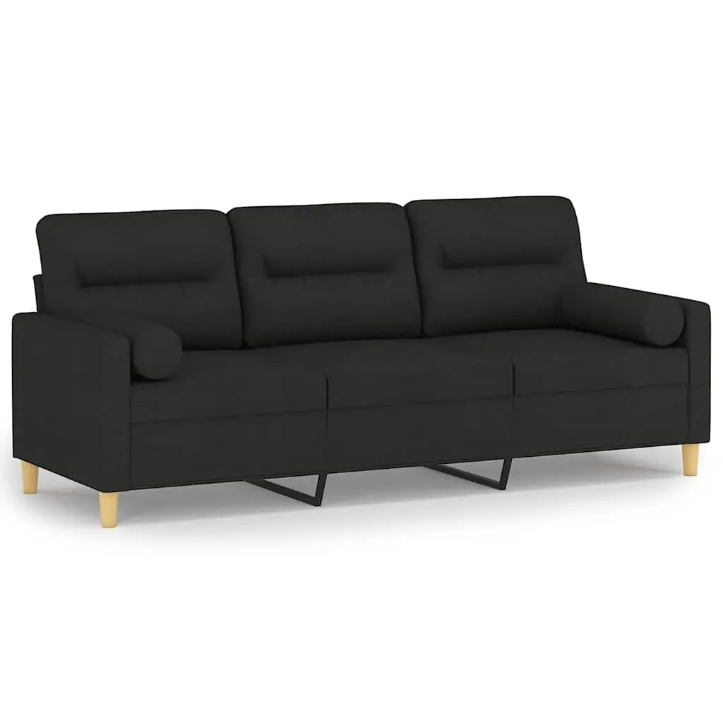 3-Seater Sofa Black Fabric Modern Living Room Couch 180cm