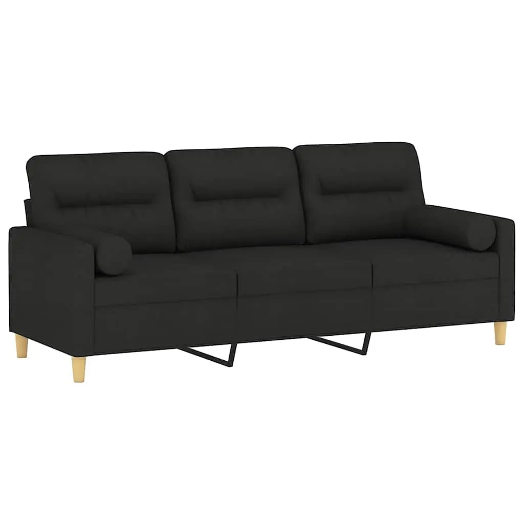 3-Seater Sofa Black Fabric Modern Living Room Couch 180cm