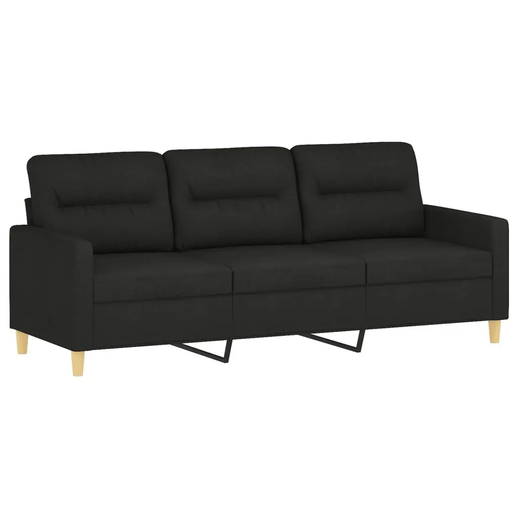 3-Seater Sofa Black Fabric Modern Living Room Couch 180cm