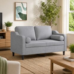 2-Seater Sofa with Throw Pillows Grey Fabric Lounge Couch Modern Design 120cm