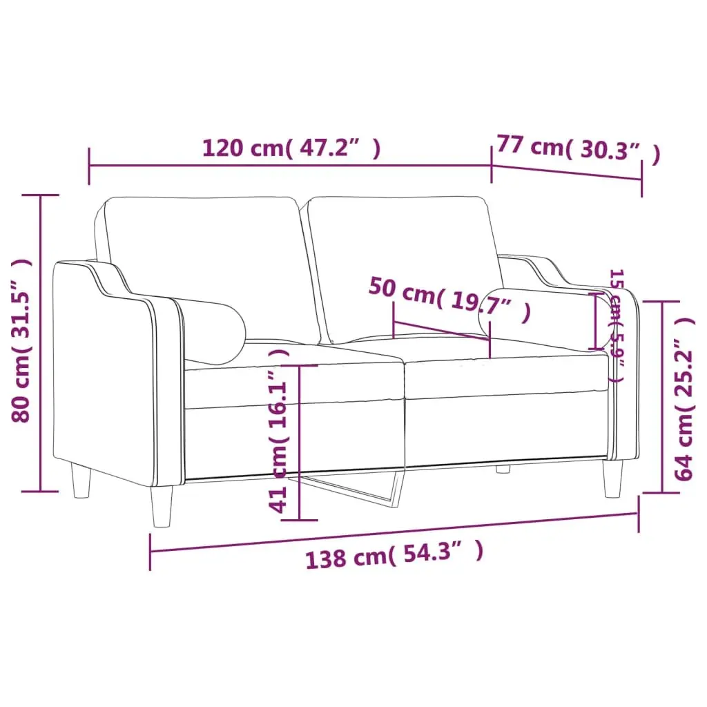 2-Seater Sofa with Throw Pillows Grey Fabric Lounge Couch Modern Design 120cm
