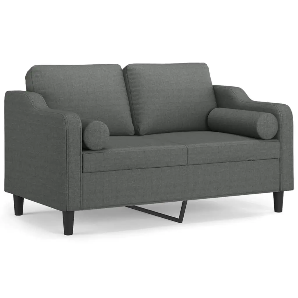 Grey Fabric 2-Seater Sofa with Pillows