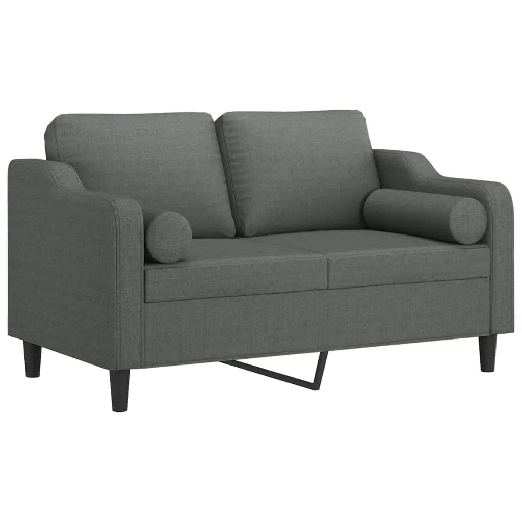 Grey Fabric 2-Seater Sofa with Pillows