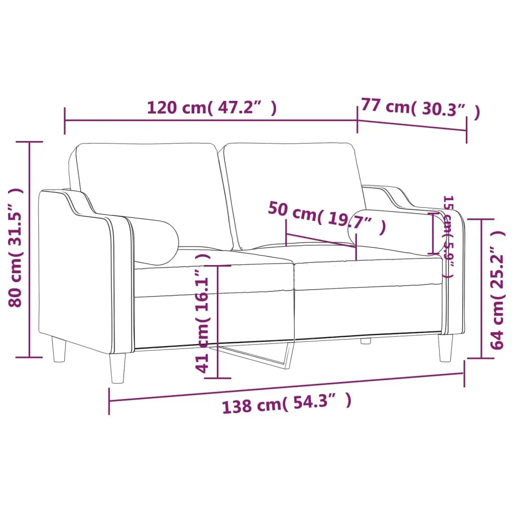 Grey Fabric 2-Seater Sofa with Pillows