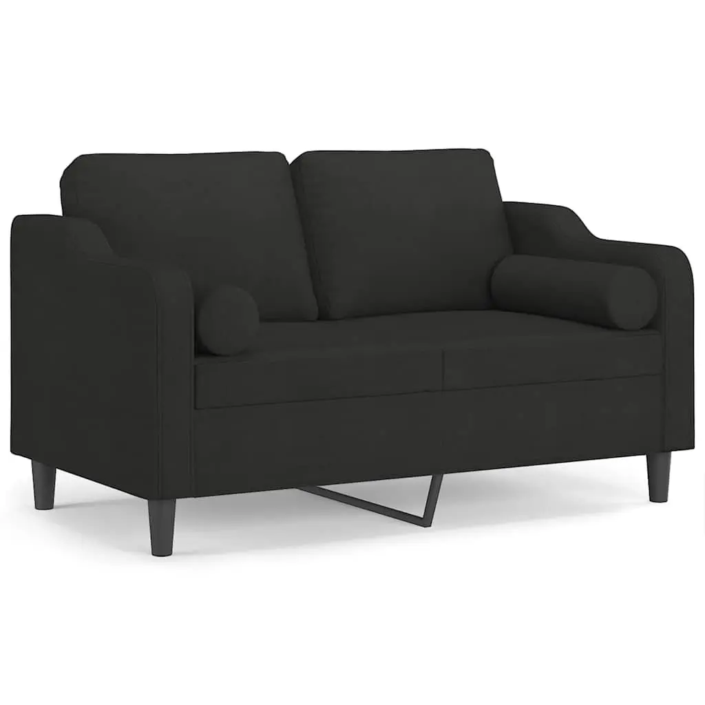 2-Seater Sofa Black 120cm Modern Design Fabric Lounge with Throw Pillows