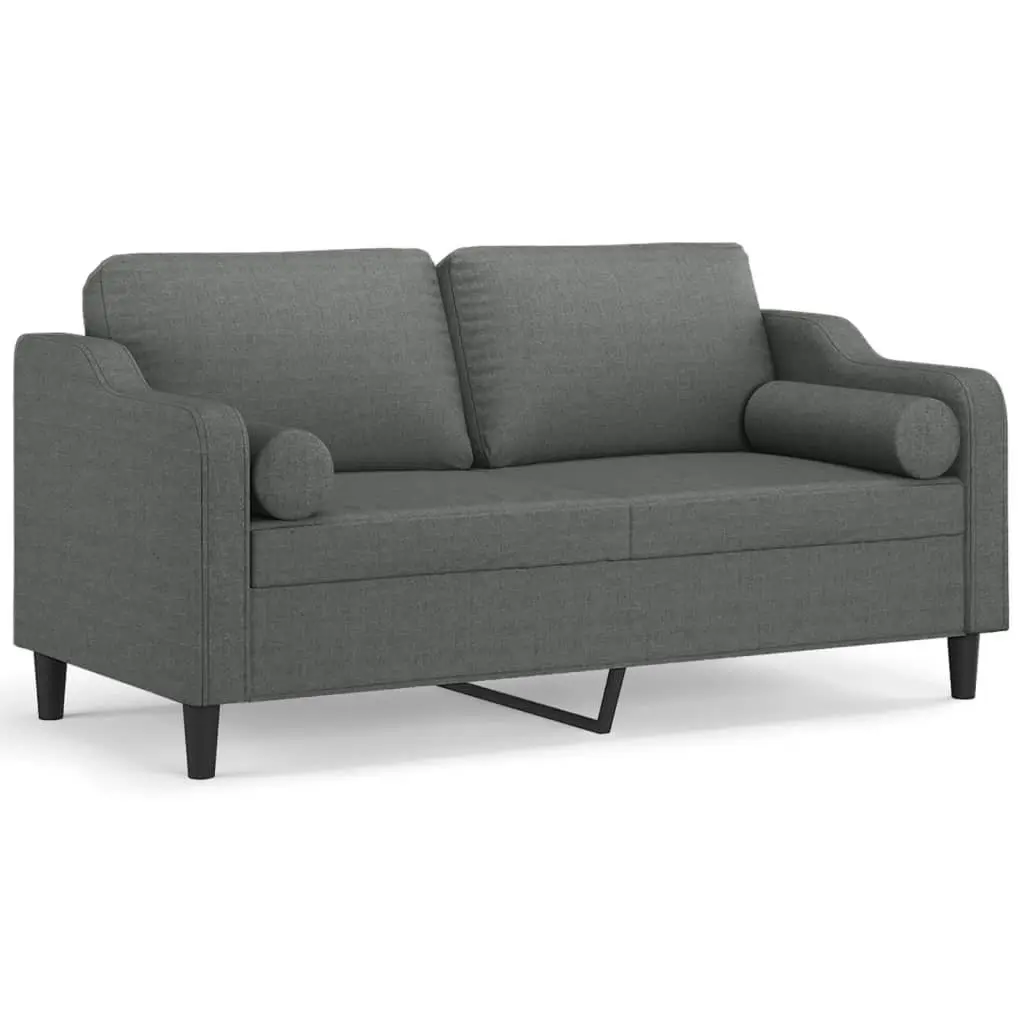 2-Seater Sofa for Living Room Grey Fabric 140cm with Metal Frame and Throw Pillows