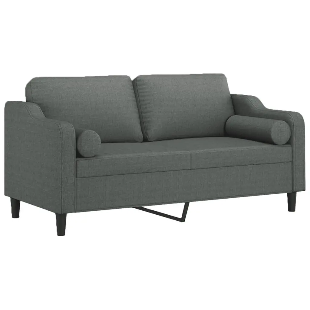 2-Seater Sofa for Living Room Grey Fabric 140cm with Metal Frame and Throw Pillows