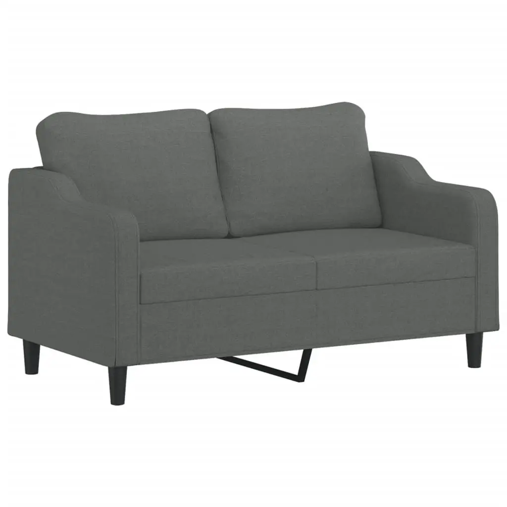 2-Seater Sofa for Living Room Grey Fabric 140cm with Metal Frame and Throw Pillows