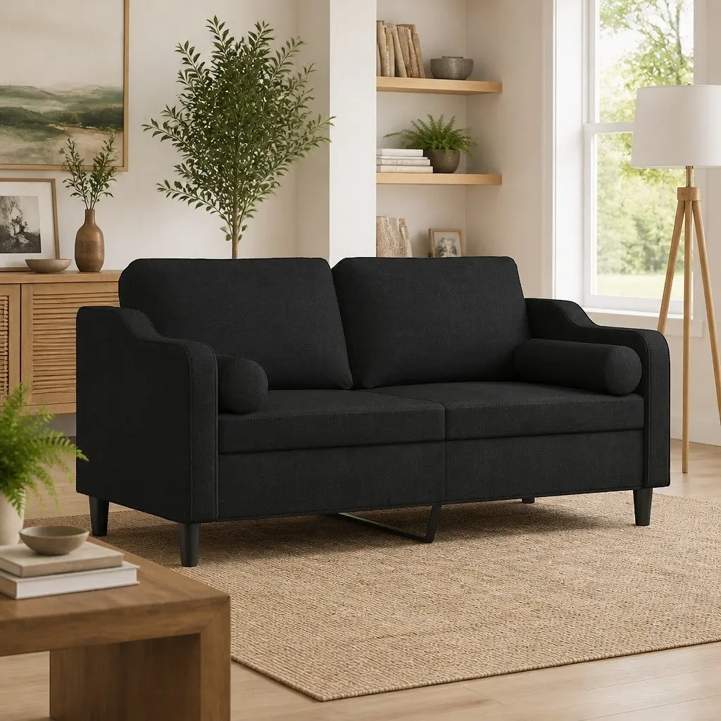 2-Seater Sofa Black 140cm Modern Lounge Furniture Fabric