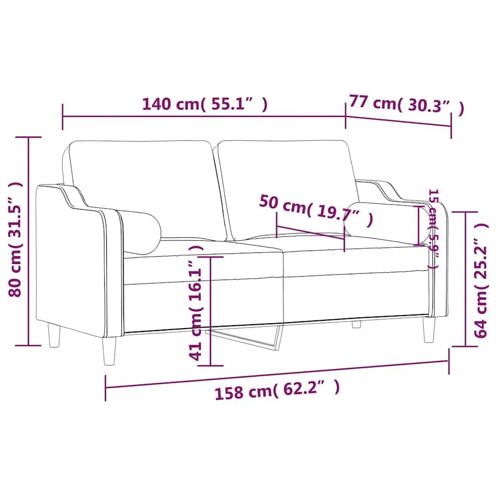 2-Seater Sofa Black 140cm Modern Lounge Furniture Fabric