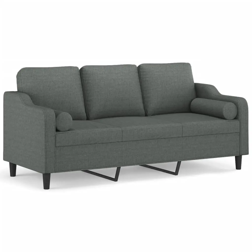 3-Seater Sofa Modern Design Grey Fabric Lounge Couch with Throw Pillows 180cm