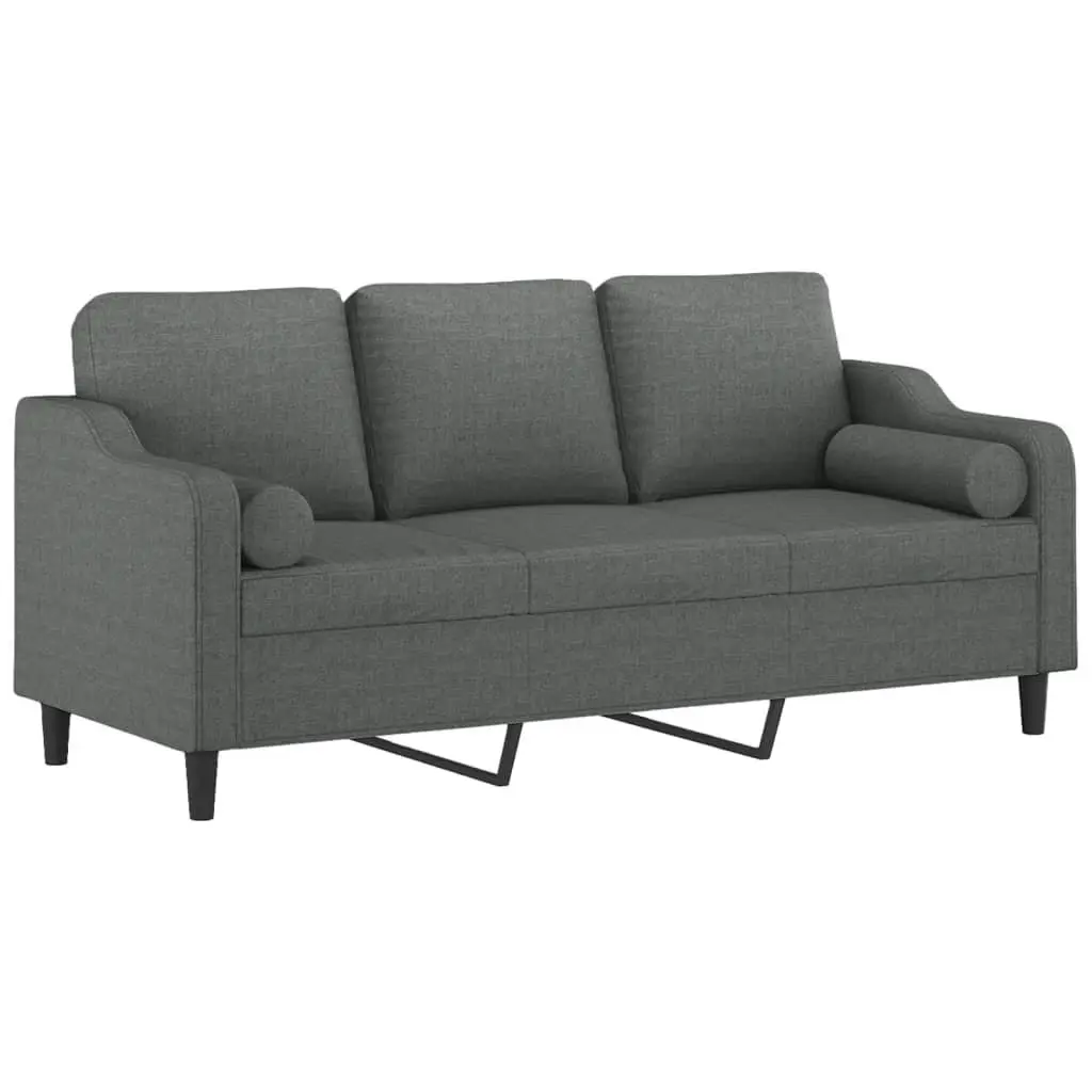 3-Seater Sofa Modern Design Grey Fabric Lounge Couch with Throw Pillows 180cm